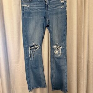 American Eagle Outfitters Light Blue Distressed Straight-Leg Jeans